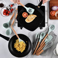 Kitchen Utensil Set 11 PCS Cooking Utensils With Plastic Utensil Holder, Non-stick Silicone and Heat Resistant Wooden Utensils.